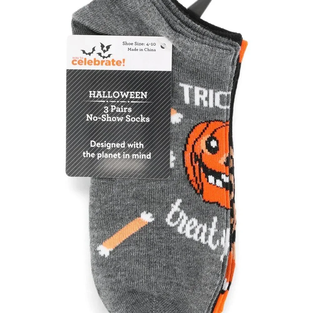 Women’s Halloween Trick or Treat No-Show Socks 3 pack size 4-10 New with tags